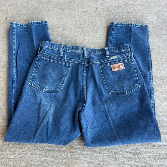 Vintage 80s Wrangler Riata Relaxed Fit Cowboy Jeans Indigo Blue 22MWZ 38x32 - Picture 1 of 5